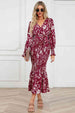 Printed V-Neck Smocked Midi Dress -BazaarBey - www.shopbazaarbey.com
