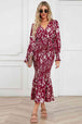 Printed V-Neck Smocked Midi Dress -BazaarBey - www.shopbazaarbey.com