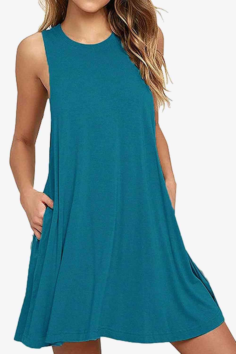 Full Size Round Neck Sleeveless Dress with Pockets -BazaarBey - www.shopbazaarbey.com