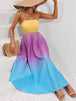 Color Block Tie Shoulder Smocked Maxi Dress Bazaarbey