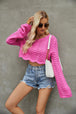 Round Neck Long Sleeve Cropped Sweater Bazaarbey