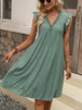Lace Detail Ruffled V-Neck Mini Dress -BazaarBey - www.shopbazaarbey.com