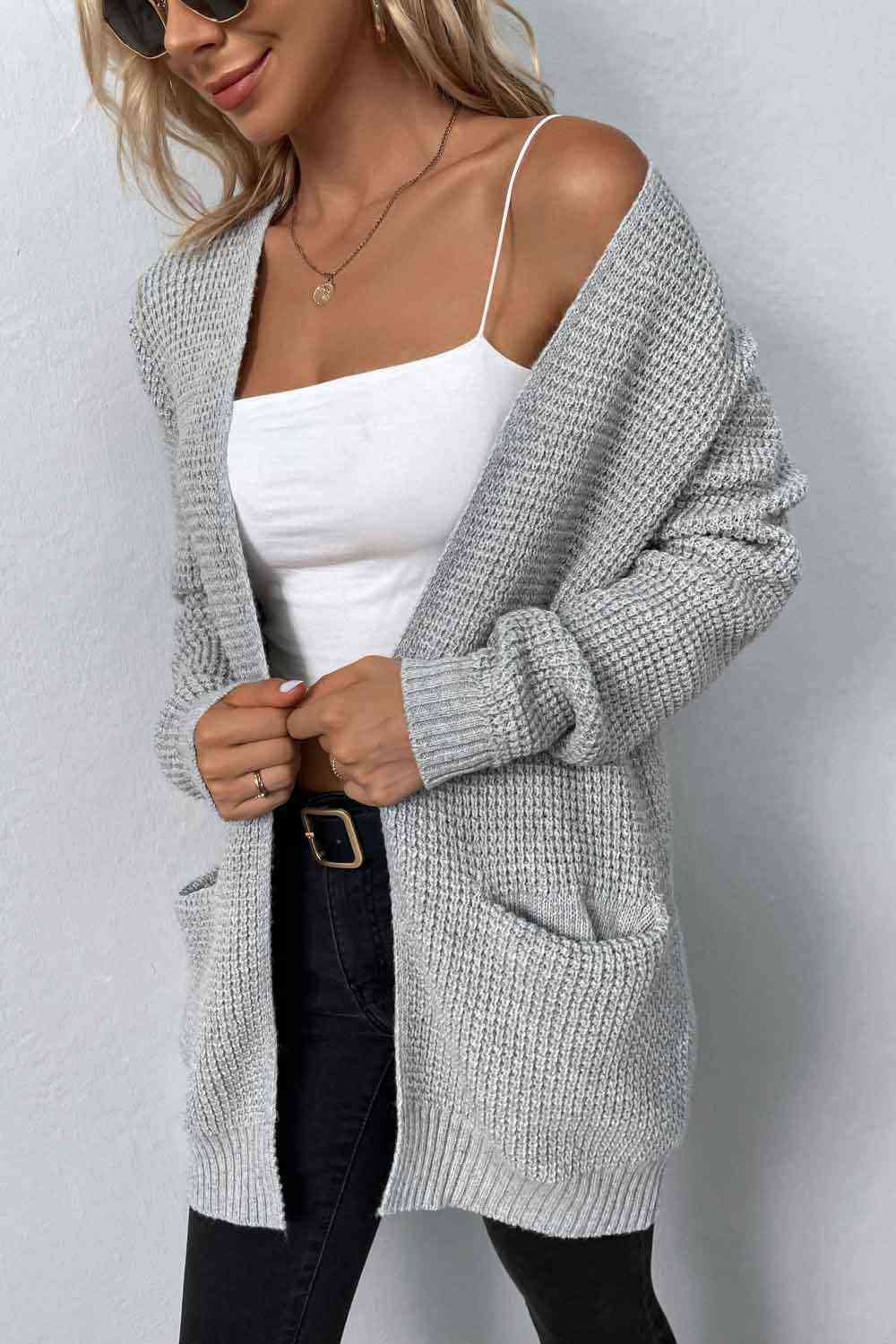 Rib-Knit  Pocketed Cardigan Trendsi